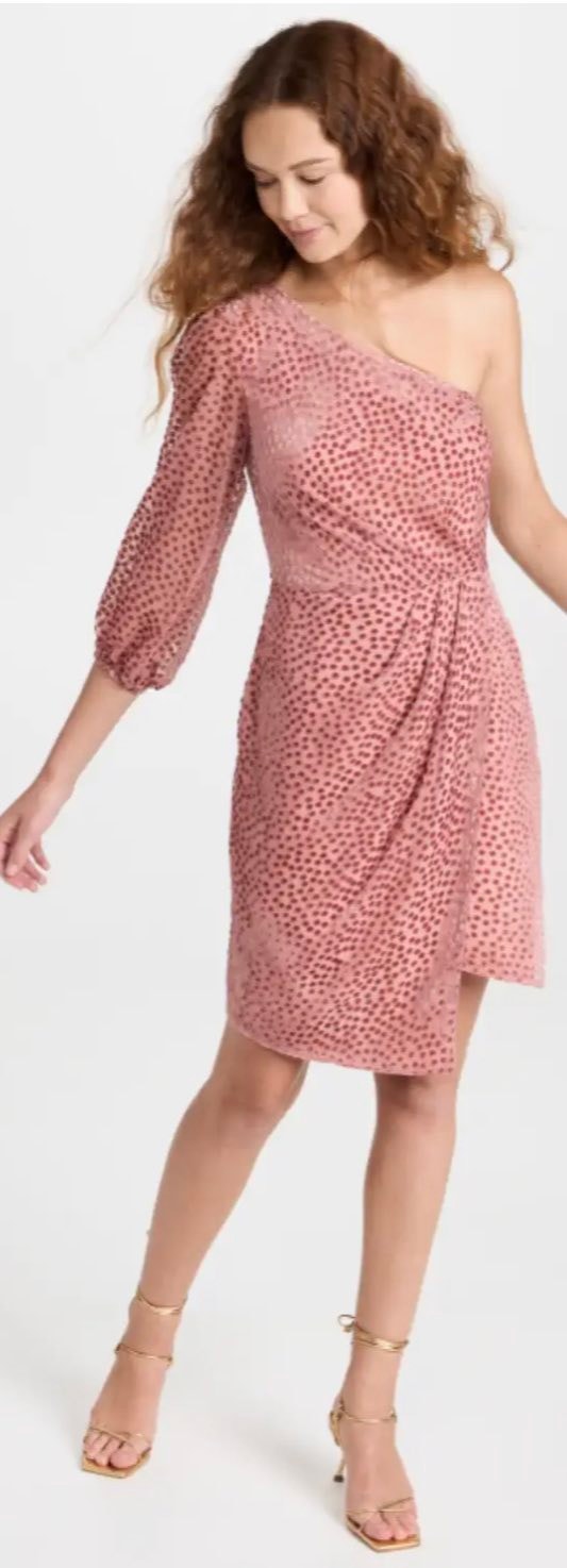 Shoshanna One Shoulder Chiffon Cocktail Mini Dress Mauve Rose Pink Size 10 New